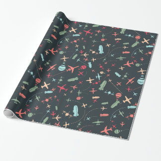 Papel De Presente Avião Negro e Padrão de Aviação