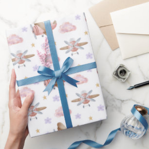 Papel De Presente Avião Rosa Aquarela