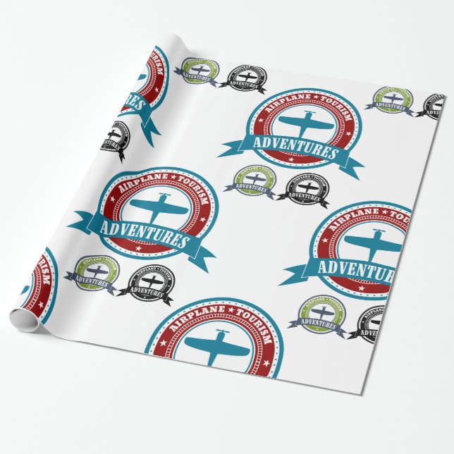 Papel De Presente Avião Vintage Turismo Aventura Logotipo Aviação (Desenrolado)
