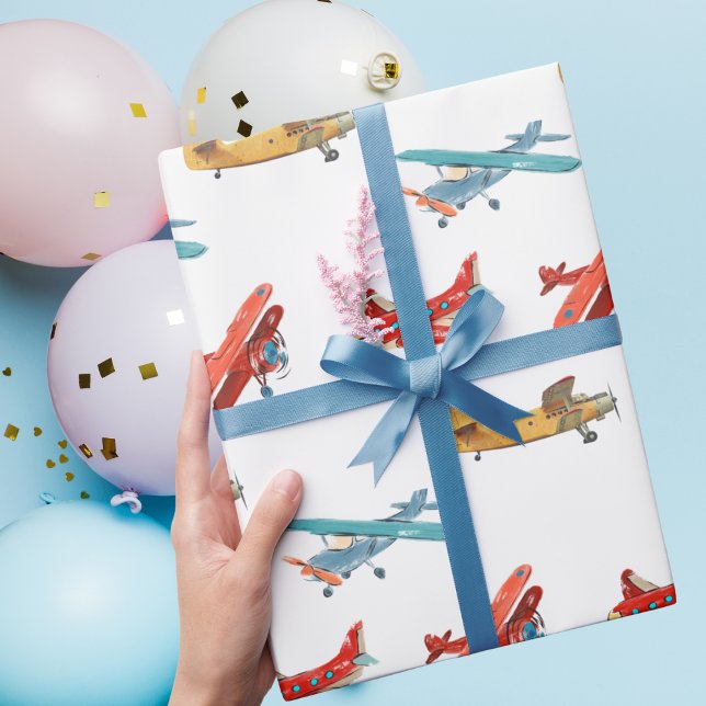 Papel De Presente Aviões de aquarela fofa voando no céu (Criador carregado)