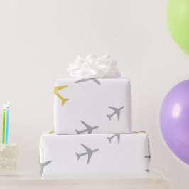 Papel De Presente Aviões de Cinza Amarelo Aviões Aviões Aviários Voo