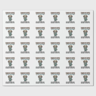 Papel De Presente Aviso de Café de Cachorro Engraçado Design de Grav
