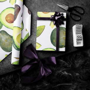 Papel De Presente Avocado Blossoms   Padrão de Fruta Verde Escuro