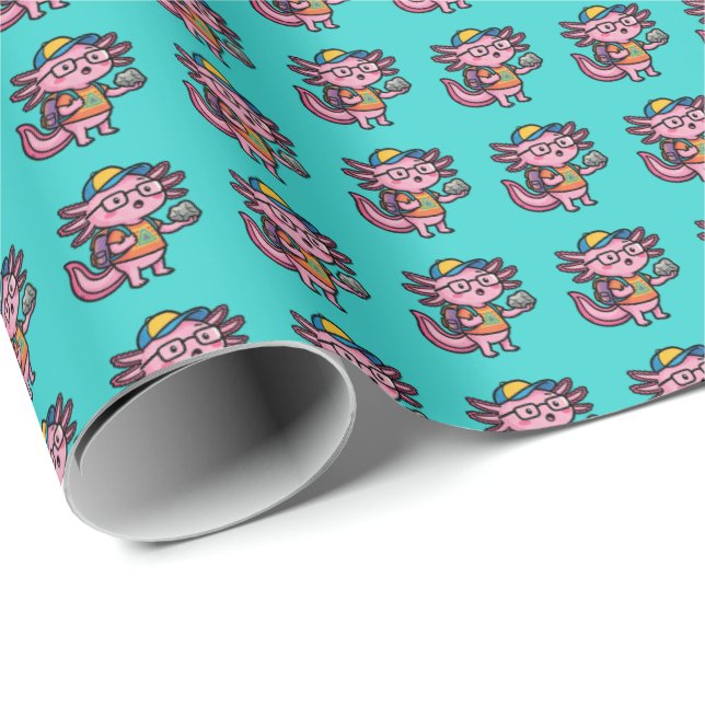 Papel De Presente Axolote Nerd Sarcástico Eu Faço Perguntas de Axolo (Ponta do rolo)