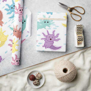 Papel De Presente Axolotl Kids Cute Salamander Patterno