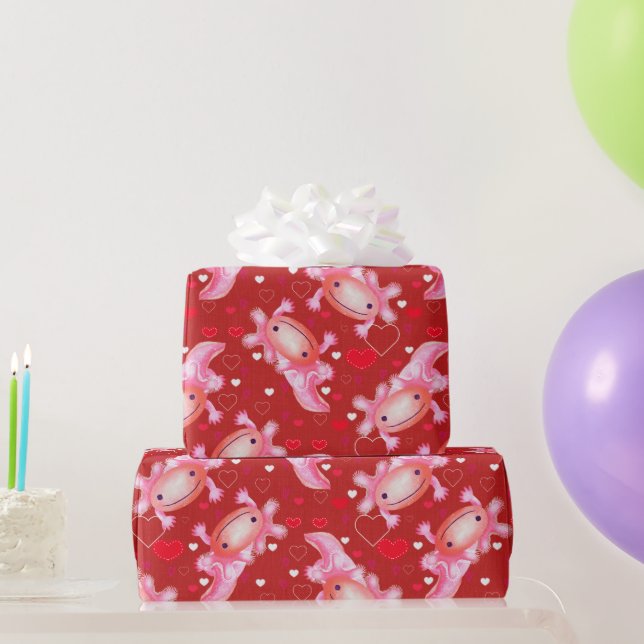 Papel De Presente Axolotl Love Red (Presentes para festas)
