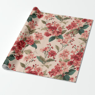 Papel De Presente Azalea - Padrão Floral Vintage Pink - Clássico