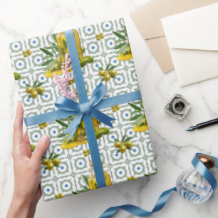 Papel De Presente Azeite de Oliva Padrão Mediterrâneo