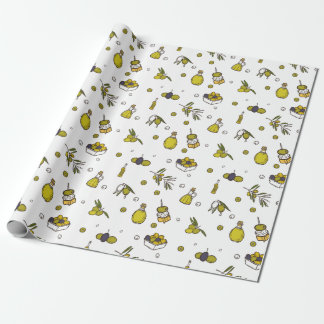 Papel De Presente Azeitona, Ramo De Oliva E Frasco De Óleo