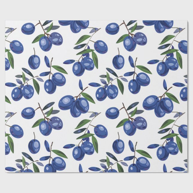 Papel De Presente Azeitonas Mediterrâneas azuis e brancas (Aberto)