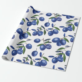 Papel De Presente Azeitonas Mediterrâneas azuis e brancas