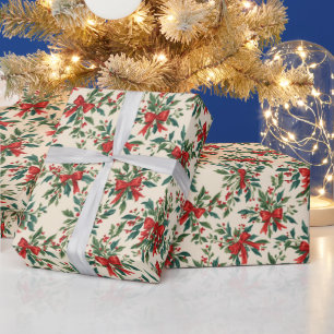 Papel De Presente Azevinho de Natal festivo em azulejos