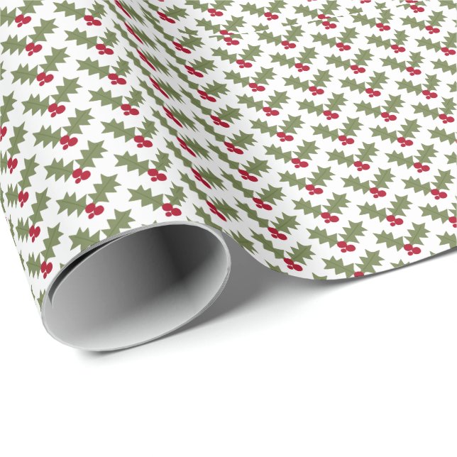 Papel De Presente Azevinho de Natal Frutas Vermelhas Folhas Verdes (Ponta do rolo)