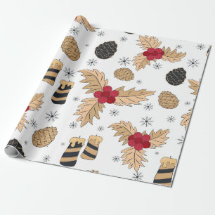 Papel De Presente Azevinho, Velas e Pinhas de Natal