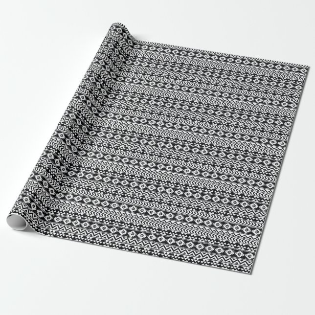 Papel De Presente Aztec tribal: padrão branco granulado. (Desenrolado)