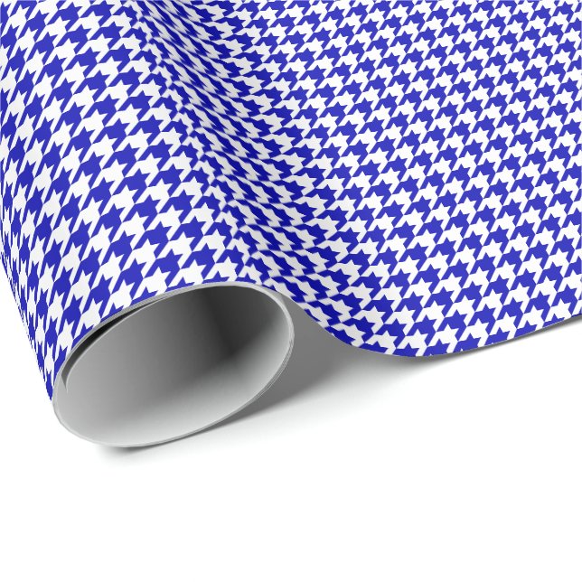 Papel De Presente Azuis marinhos e branco pequenos Houndstooth (Ponta do rolo)