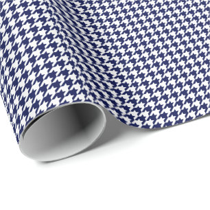Papel De Presente Azuis marinhos e branco pequenos Houndstooth