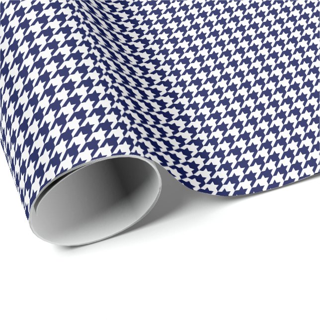 Papel De Presente Azuis marinhos e branco pequenos Houndstooth (Ponta do rolo)