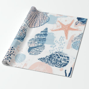 Papel De Presente Azul Absracto Náutico Praia Pêssego Envelhecido (2