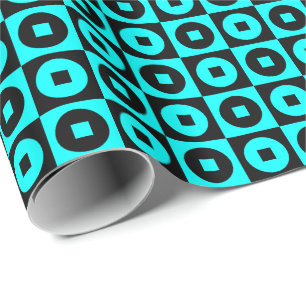 Papel De Presente Azul Água e Círculo Quadrado Preto