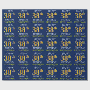 Papel De Presente Azul, ANIVERSÁRIO FELIZ Dourado do falso "38th "