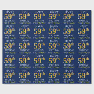 Papel De Presente Azul, ANIVERSÁRIO FELIZ Dourado do falso "59th "