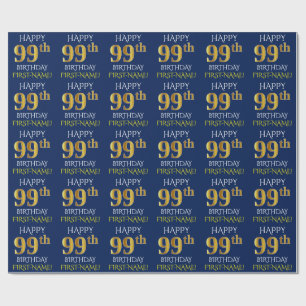 Papel De Presente Azul, ANIVERSÁRIO FELIZ Dourado do falso "99.o "