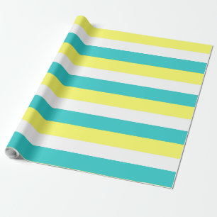 Papel De Presente Azul-aqua, amarelo-limão e riscas brancas