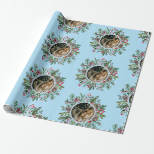 Papel De Presente Azul azul-azul-fotográfico redondo de Natal elegan