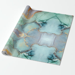 Papel De Presente Azul Azul Dourado Marble Bonito
