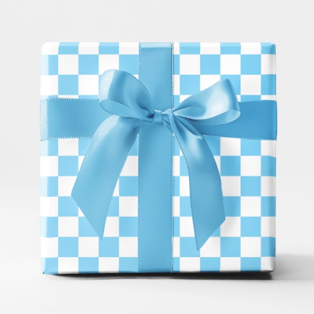 Papel De Presente Azul-bebê e branco verificados (Baby Blue and White Checkered Wrapping Paper)