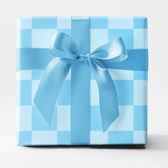 Papel De Presente Azul-Bebê Grande Verificado (Big Baby Blue Checkered Wrapping Paper)