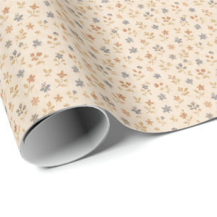 Papel De Presente Azul Bege Floral Vintage 