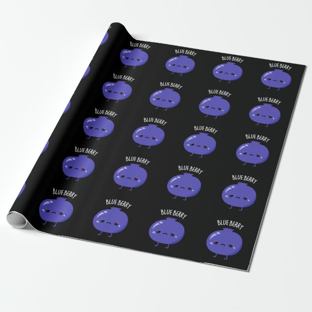 Papel De Presente Azul Berry Funny Blueberry Pun Dark BG (Desenrolado)
