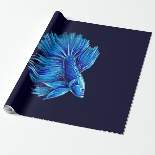 Papel De Presente Azul Betta Fish no Marinho |Pão de Aquário (Desenrolado)