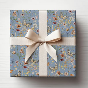 Papel De Presente Azul Boho Flor Silvestre
