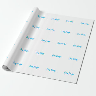 Papel De Presente Azul Branco Caligrafia Nome Minimalista Única