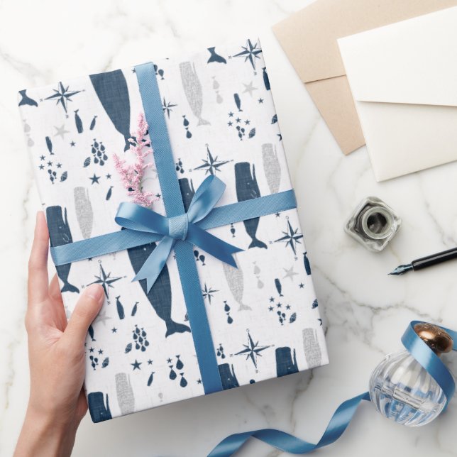 PAPEL DE PRESENTE AZUL BRANCO DE ESPERA COM TEXTURA (Presentear)