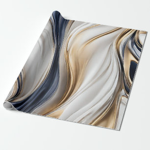 Papel De Presente Azul branco e Dourado para presente moderno