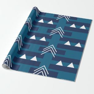 Papel De Presente Azul Branco Geométrico