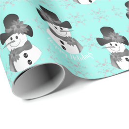 Papel De Presente Azul Brilhante Com Boneco de Neve