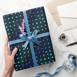 Papel De Presente Azul brilhante geométrico e quadrados pequenos pre