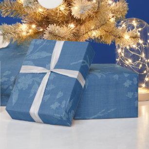 Papel De Presente Azul Brilhante no Padrão Floral Azul