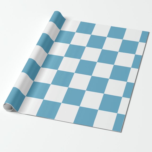Papel De Presente Azul Celeste Xadrez Branco – Alegre e Divertido (Desenrolado)