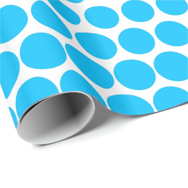 Papel De Presente Azul Céu Bolinhas Moderno Branco (Ponta do rolo)