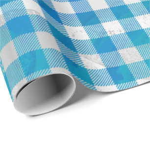 Papel De Presente Azul Checkered e branco da xadrez do búfalo