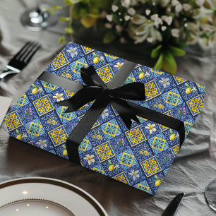 Papel De Presente Azul Chic Turquesa Mediterrâneo Siciliano Cítrico