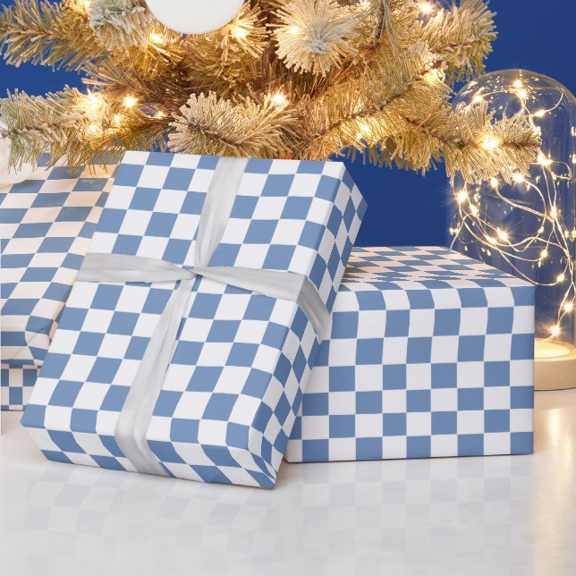 Papel De Presente Azul/Cinza e branco verificados (Feriados)