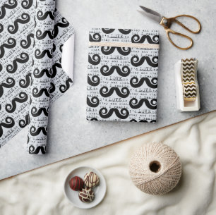 Papel De Presente Azul Cinza Preto Engraçado Humor Eu Bigode