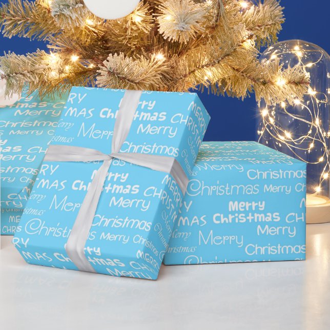 Papel De Presente Azul Claro & Branco Natal Alegre Festivo (Feriados)